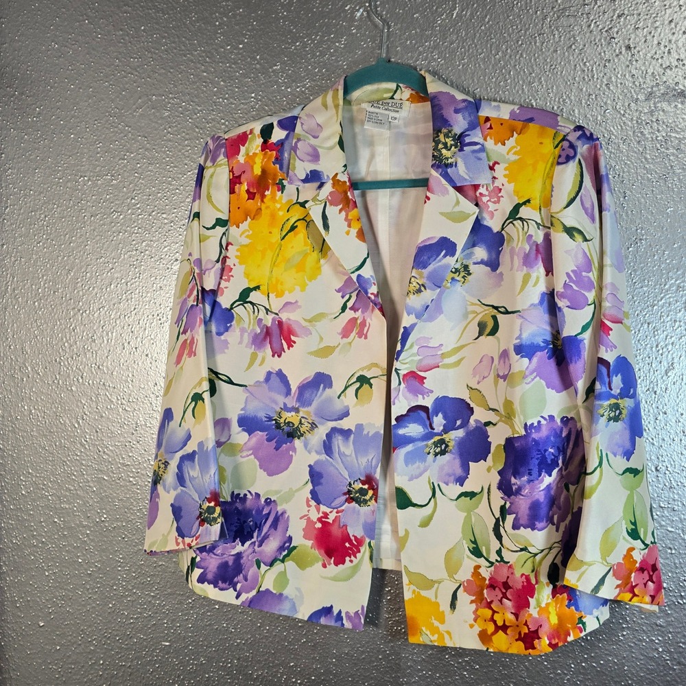 Due per Due Petite 100% Silk Floral Blazer Jacket Multi Color Size 12P